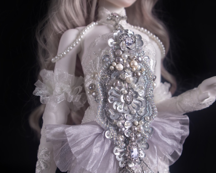 Ivory gown with silver embroidery